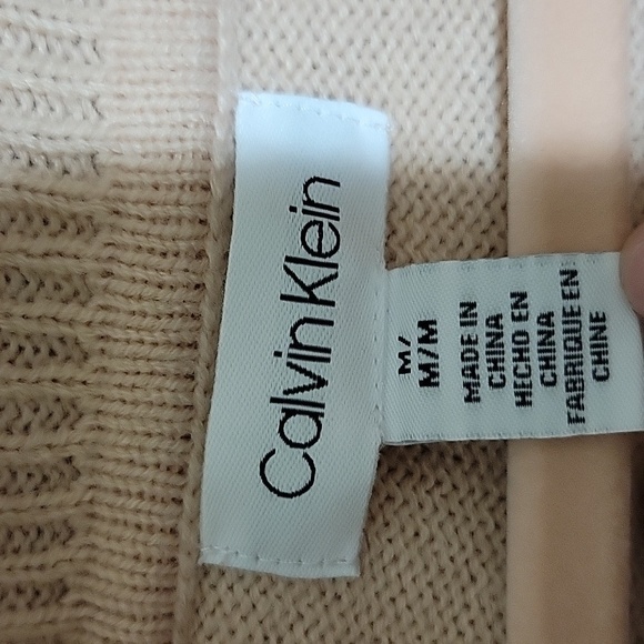 Calvin Klein Boho Pink Salmon Waffle Knit Oversized Cowl Neck Sweater Sz Medium - Picture 7 of 9